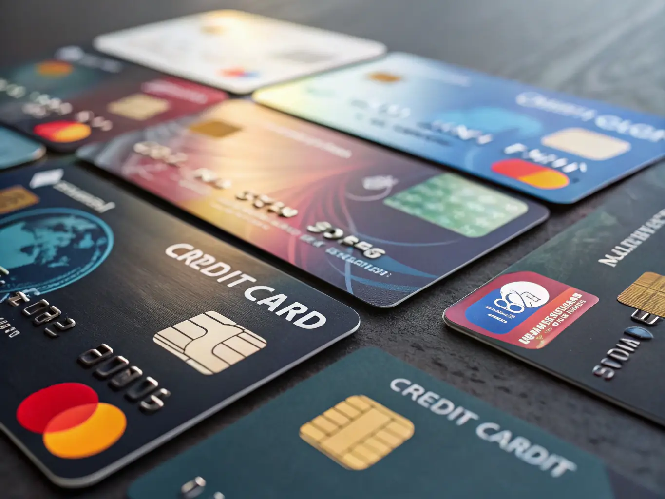 A professional photograph showcasing a variety of modern payment cards with the Enfuce logo subtly displayed in the background, emphasizing innovation and security.