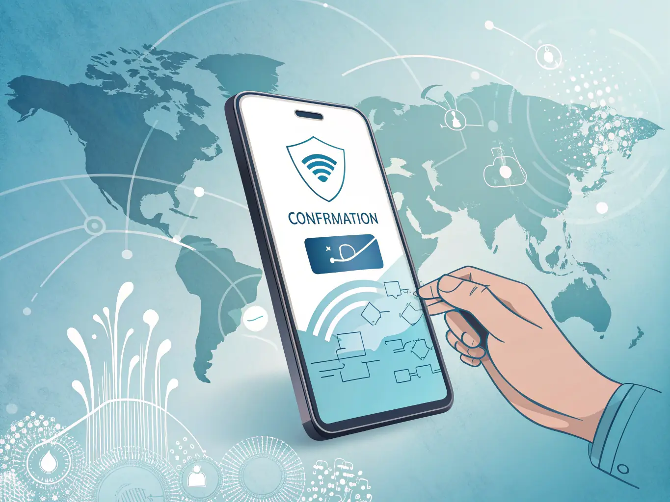 A clean, minimalist graphic illustrating a seamless digital payment transaction, emphasizing the ease of use and efficiency of Enfuce's card management solutions.