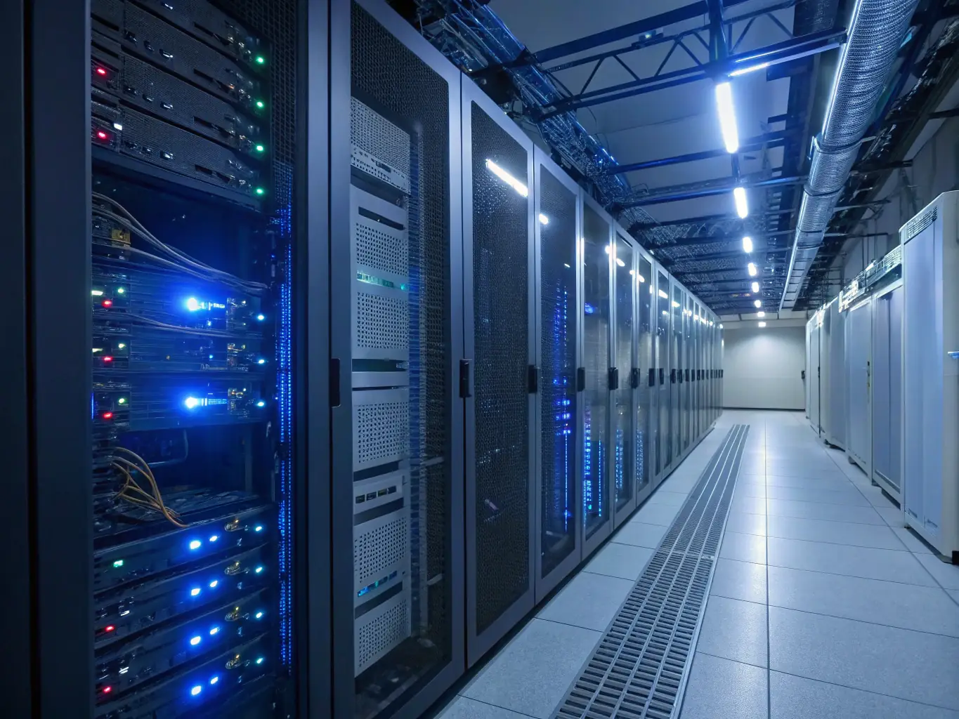 A professional photograph showcasing a modern, secure data center with servers and networking equipment, emphasizing the robust infrastructure behind Enfuce's card issuing platform.